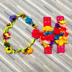 2 Flower Bracelets and Head Wreath, Luau, Party, Wedding, Easter